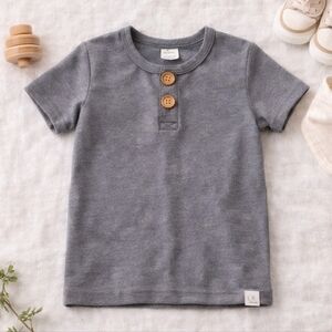 Lulu & Roo Two-Button Henley Tee 18–24M Handmade USA Grey